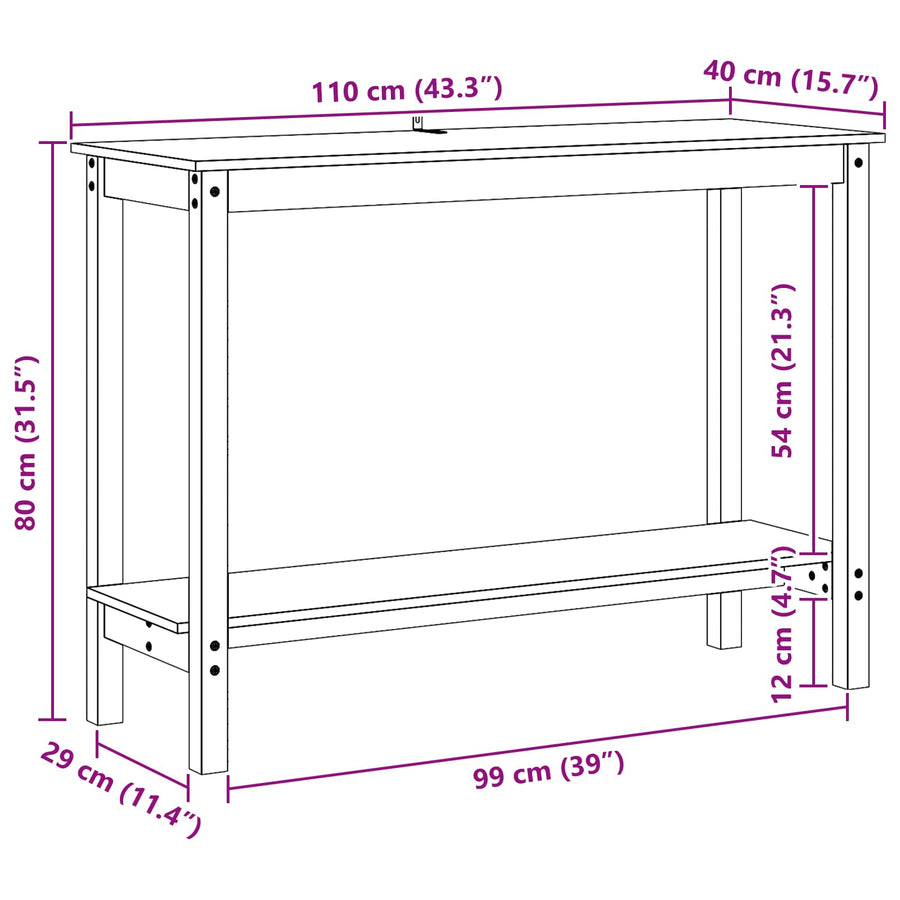Wandtafel Waskleur Bruin 110 x 40 x 80 cm Massief grenenhout