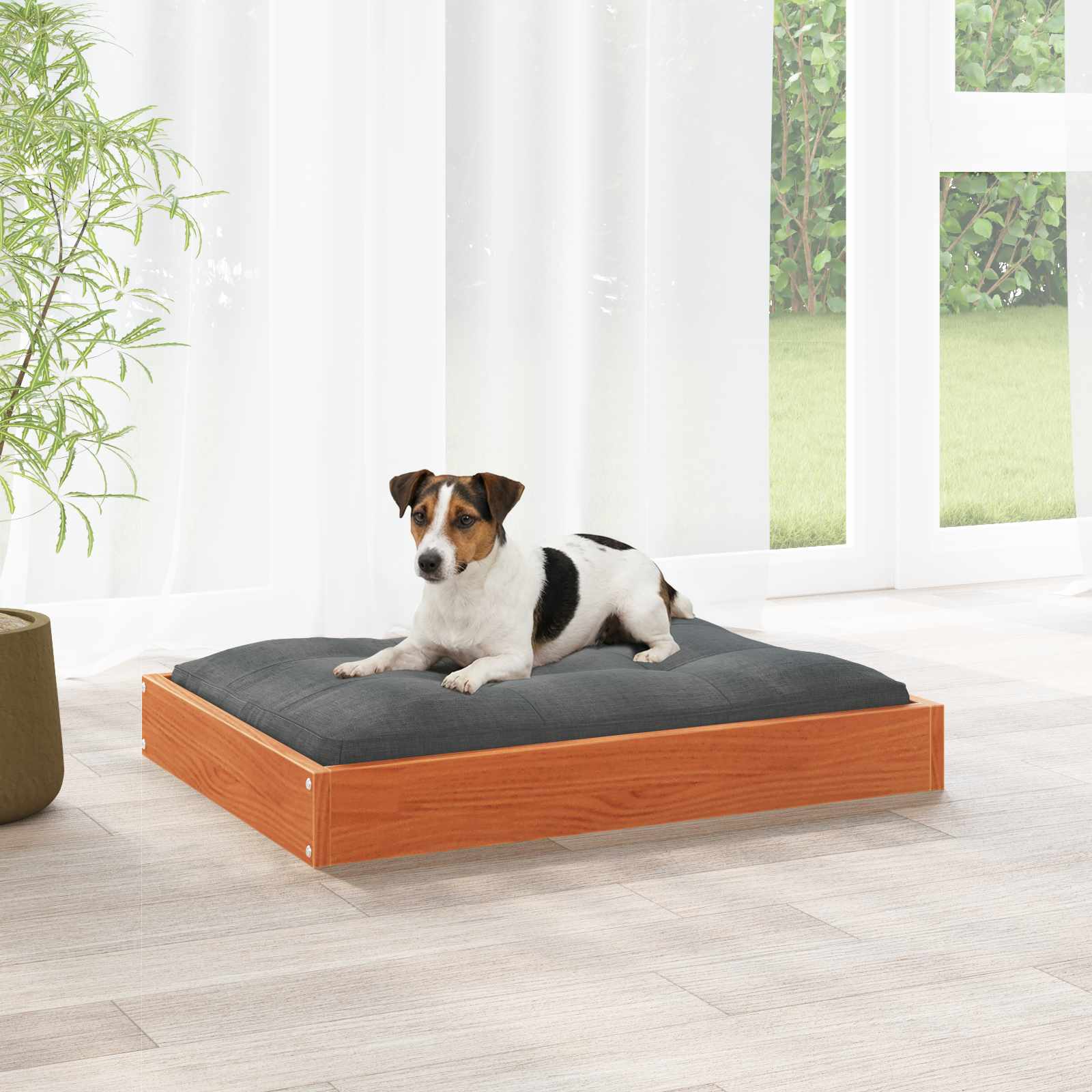 Hondenbed Wasbruin 72 x 54 x 9 cm Massief Vurenhout