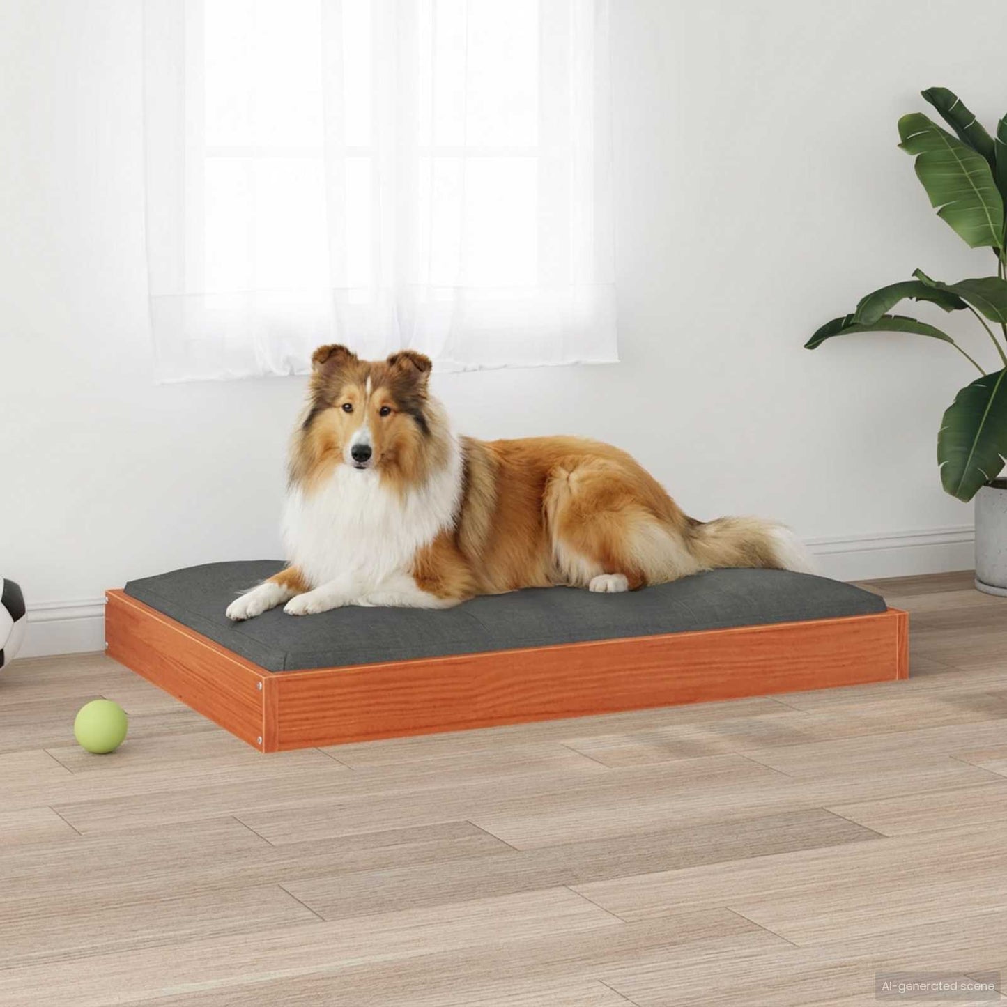 Hondenbed Wasbruin 92 x 64 x 9 cm Massief Vurenhout