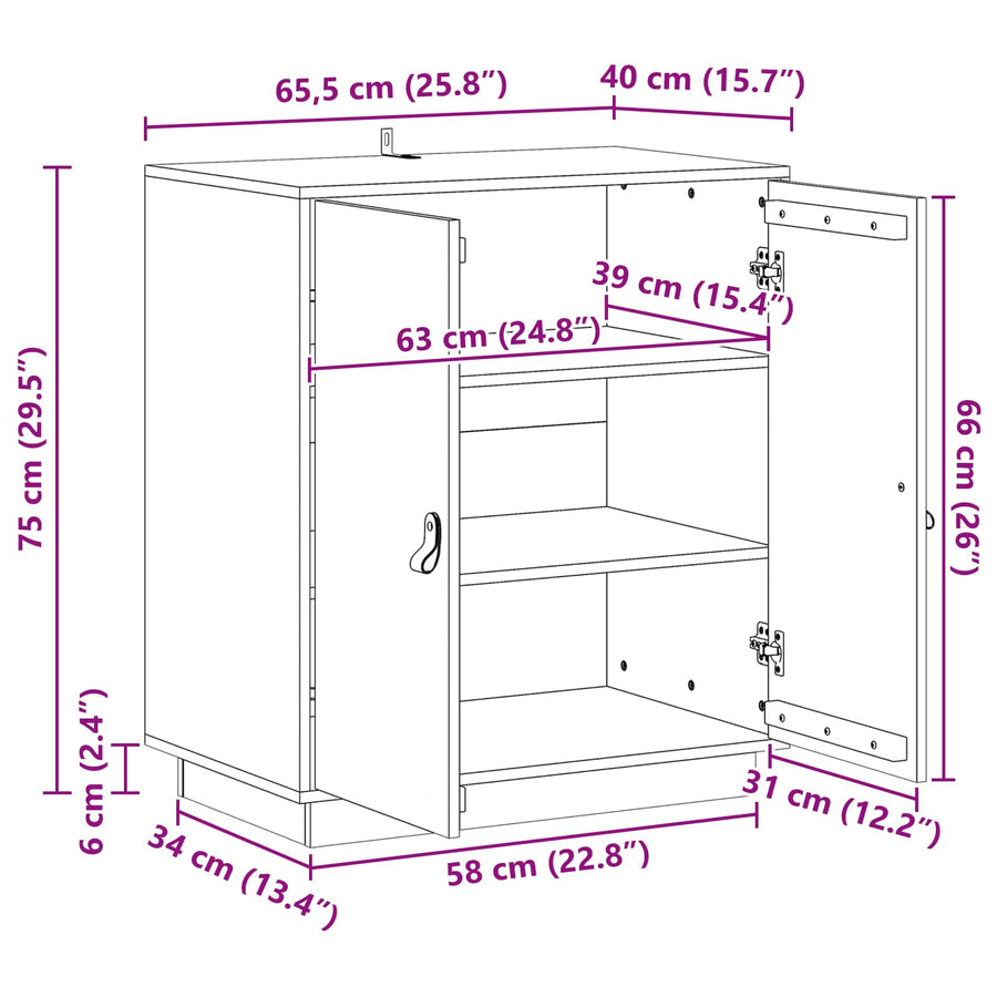 Dressoir Wasbruin 65,5 x 40 x 75 cm Massief grenenhout