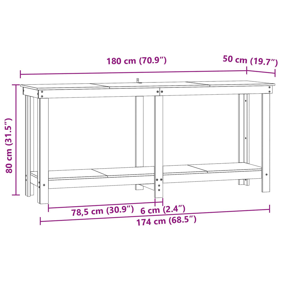 Werkbank Waskleur Bruin 180 x 50 x 80 cm Massief grenenhout