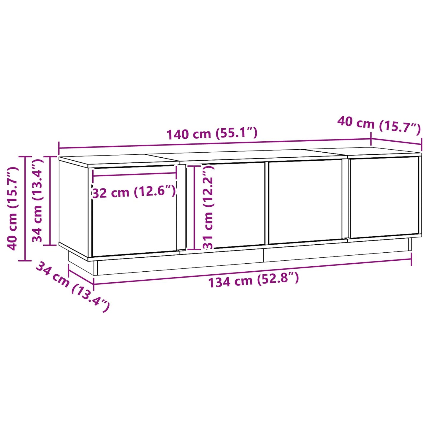 TV-kast Waskleur Bruin 140 x 40 x 40 cm Massief grenenhout