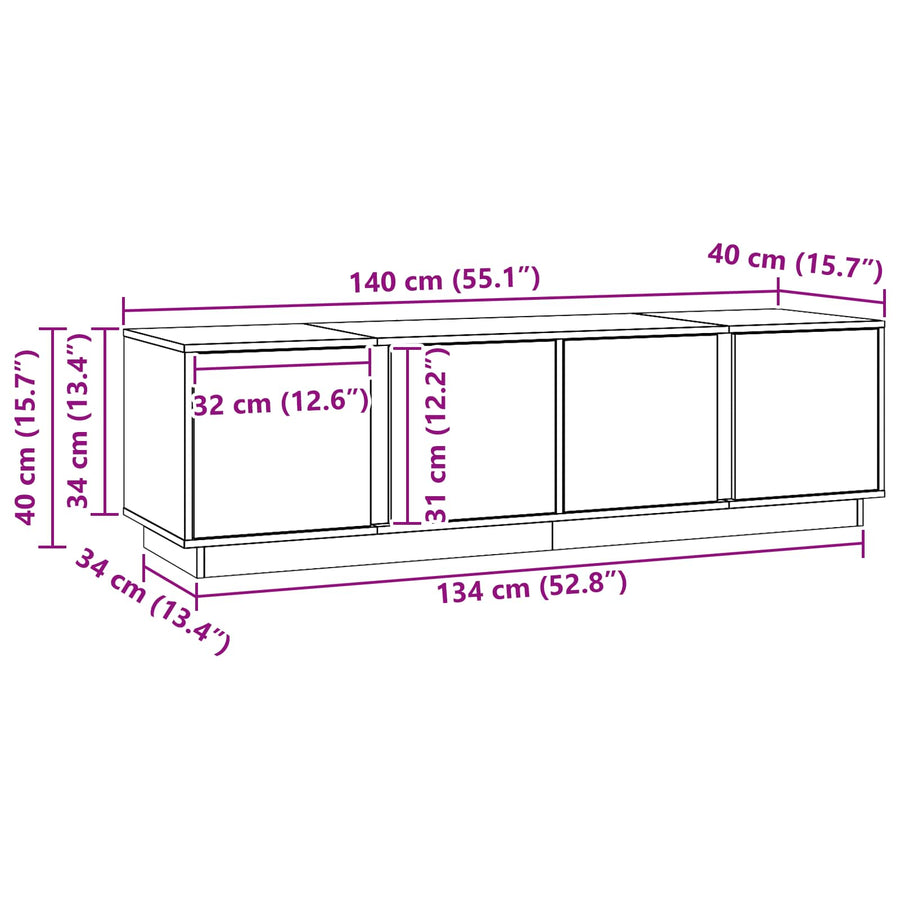 TV-kast Waskleur Bruin 140 x 40 x 40 cm Massief grenenhout