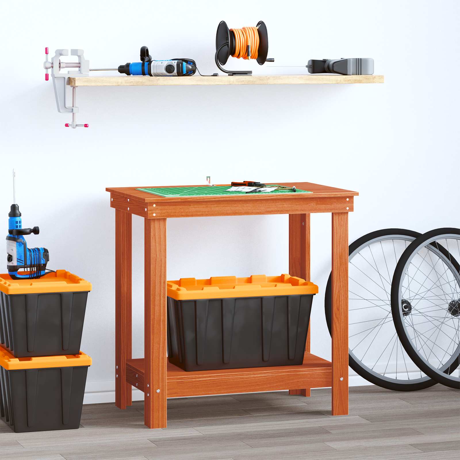 Werkbank met plank Wasbruin 80 x 50 x 80 cm Massief grenenhout