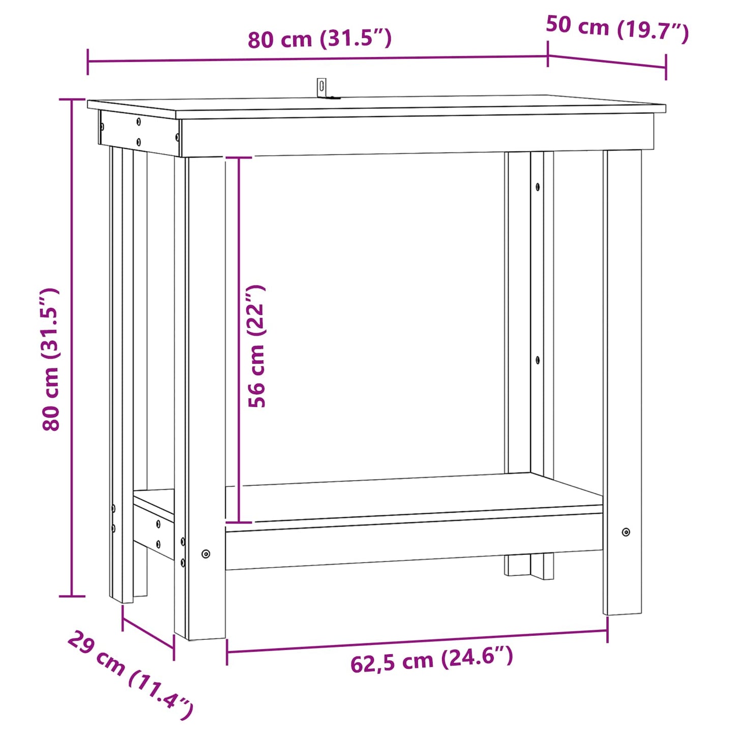 Werkbank met plank Wasbruin 80 x 50 x 80 cm Massief grenenhout