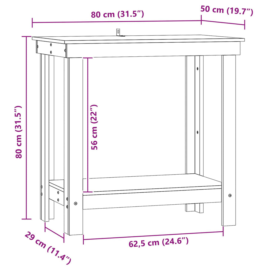 Werkbank met plank Wasbruin 80 x 50 x 80 cm Massief grenenhout