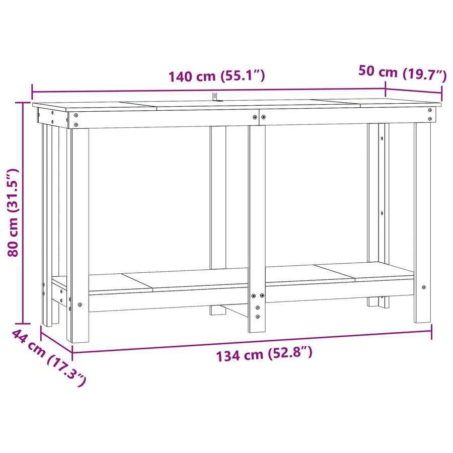 Werkbank Waskleur Bruin 140 x 50 x 80 cm Massief grenenhout
