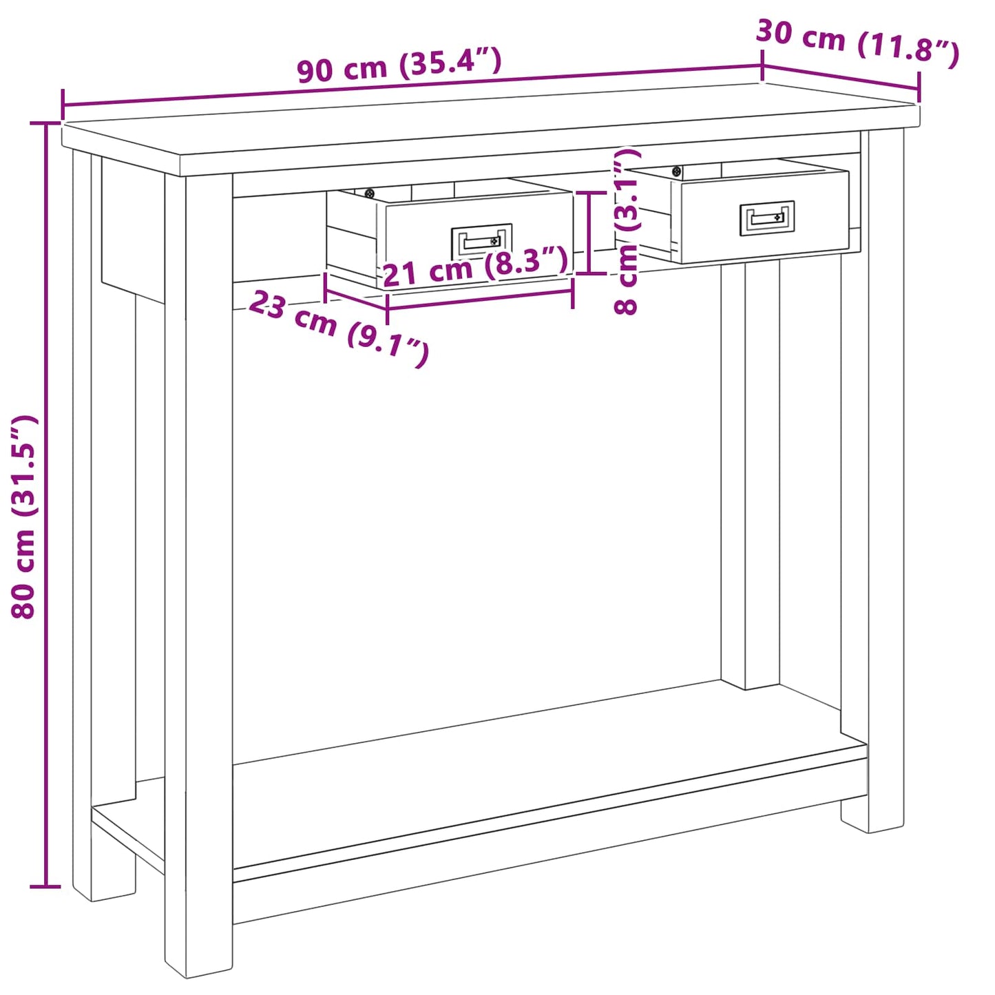 Wandtafel Naturel 90 x 30 x 80 cm Massief Teakhout