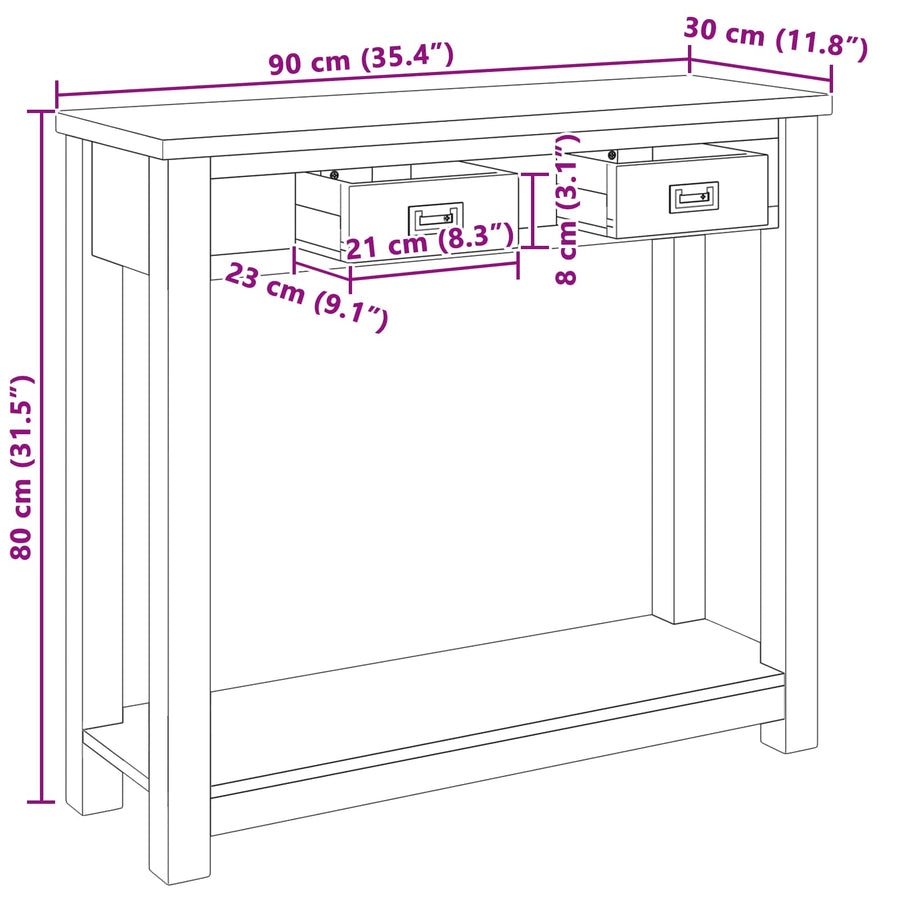 Wandtafel Naturel 90 x 30 x 80 cm Massief Teakhout