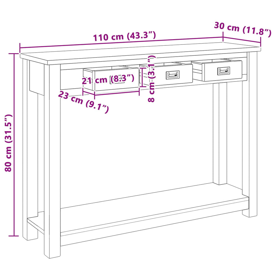 Wandtafel Naturel 110 x 30 x 80 cm Massief Teakhout