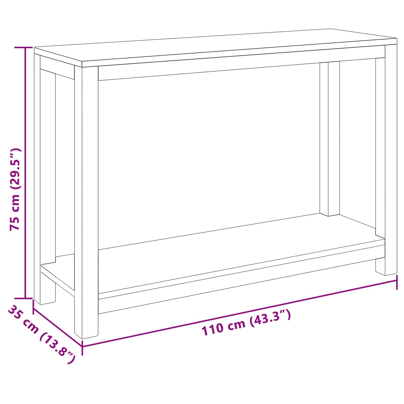 Wandtafel Naturel 110 x 35 x 75 cm Massief Teakhout