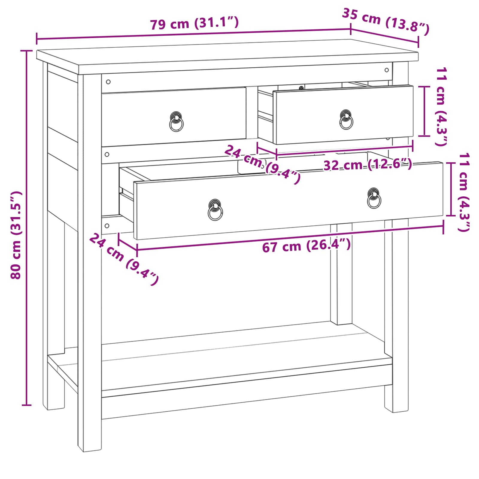 Dressoir Naturel 79 x 35 x 80 cm Massief Teakhout