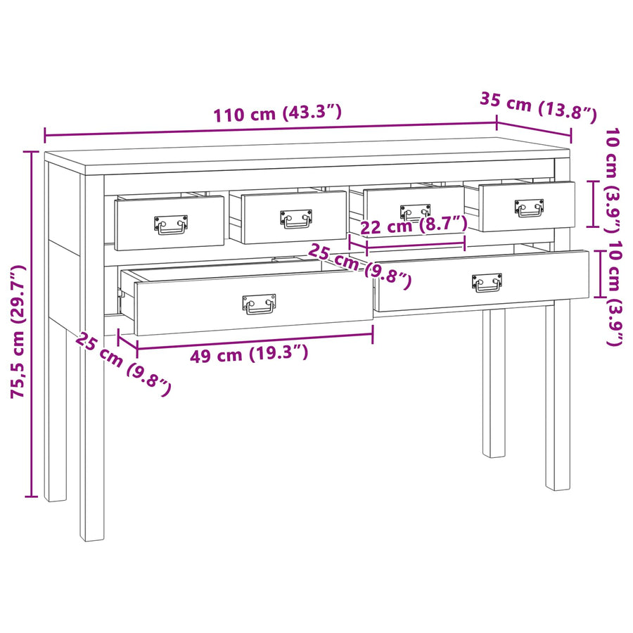 Dressoir Naturel 110 x 35 x 75,5 cm Massief Teakhout