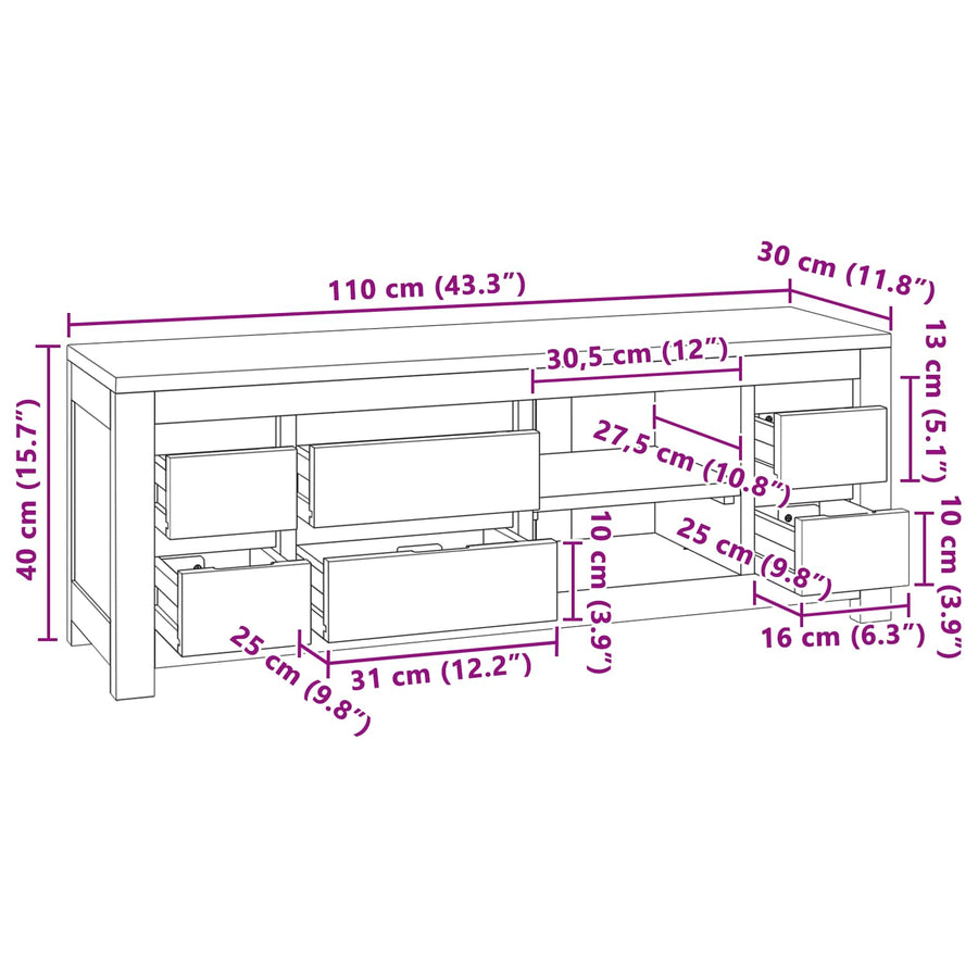 Tv-meubel 110 x 30 x 40 cm Naturel Massief Teakhout