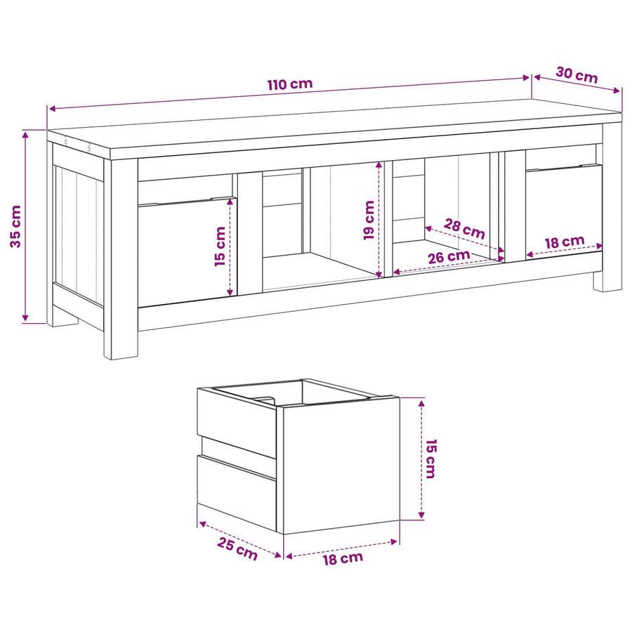 TV-kast 110 x 30 x 35 cm Naturel Massief Teakhout