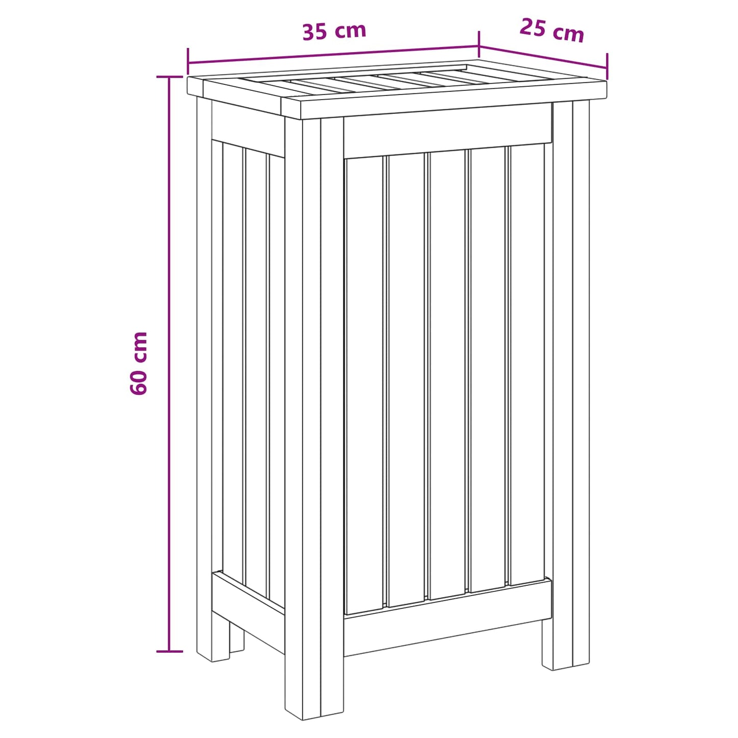 Wasmand Naturel 35 x 25 x 60 cm Massief Teakhout