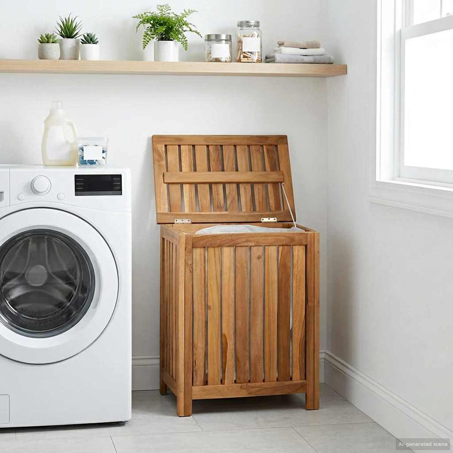 Wasmand Naturel 50 x 35 x 60 cm Massief Teakhout