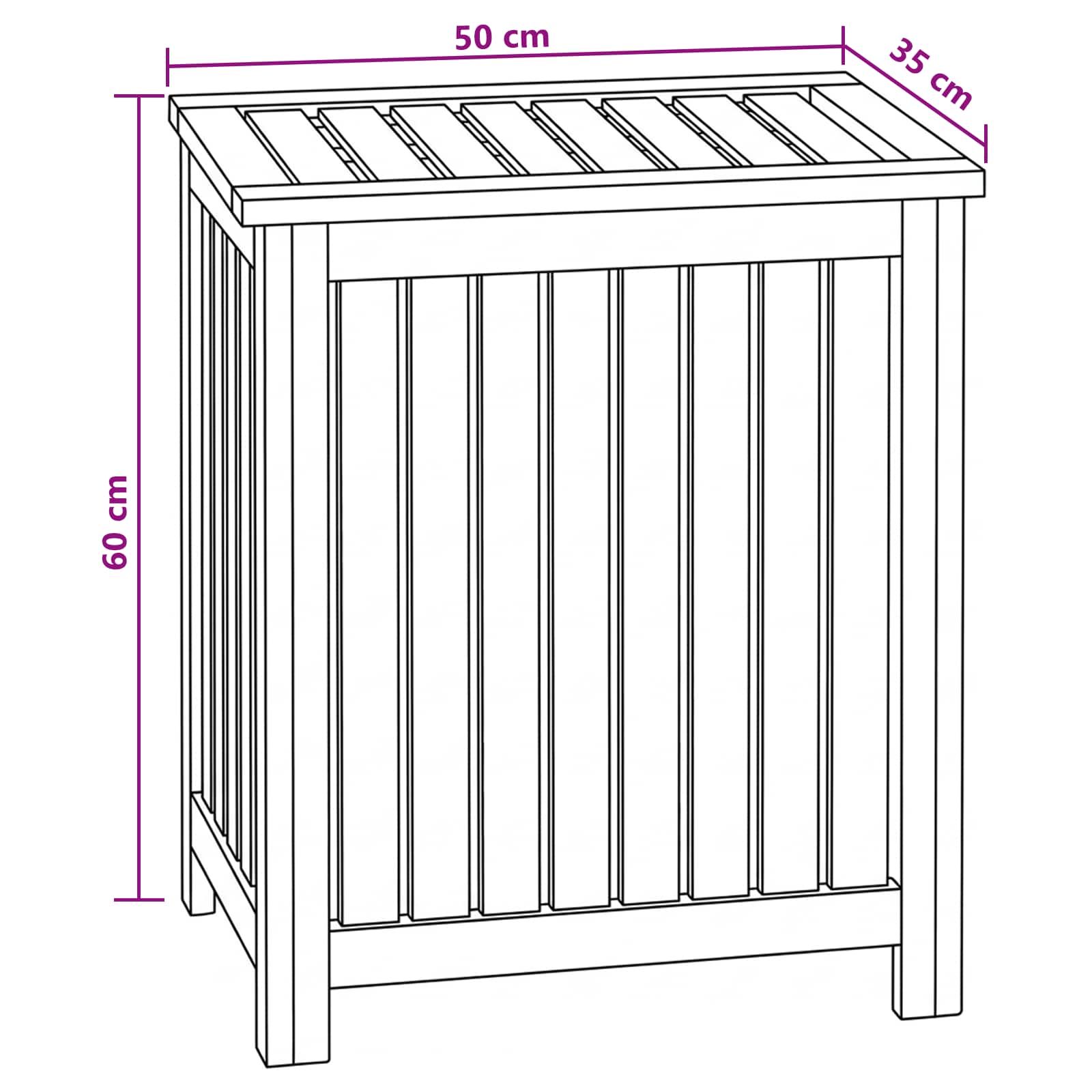 Wasmand Naturel 50 x 35 x 60 cm Massief Teakhout