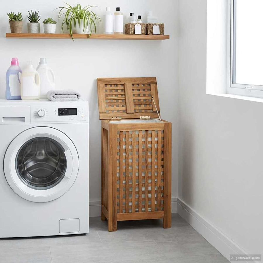 Wasmand Naturel 35 x 25 x 60 cm Massief Teakhout