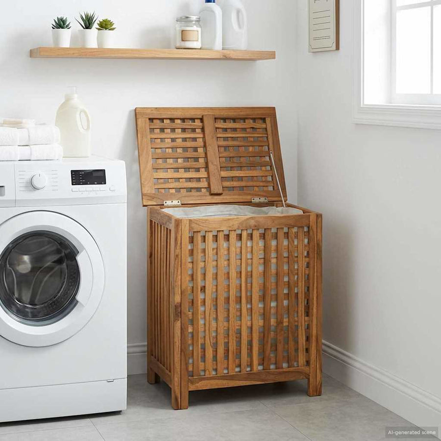 Wasmand Naturel 50 x 35 x 60 cm Massief Teakhout