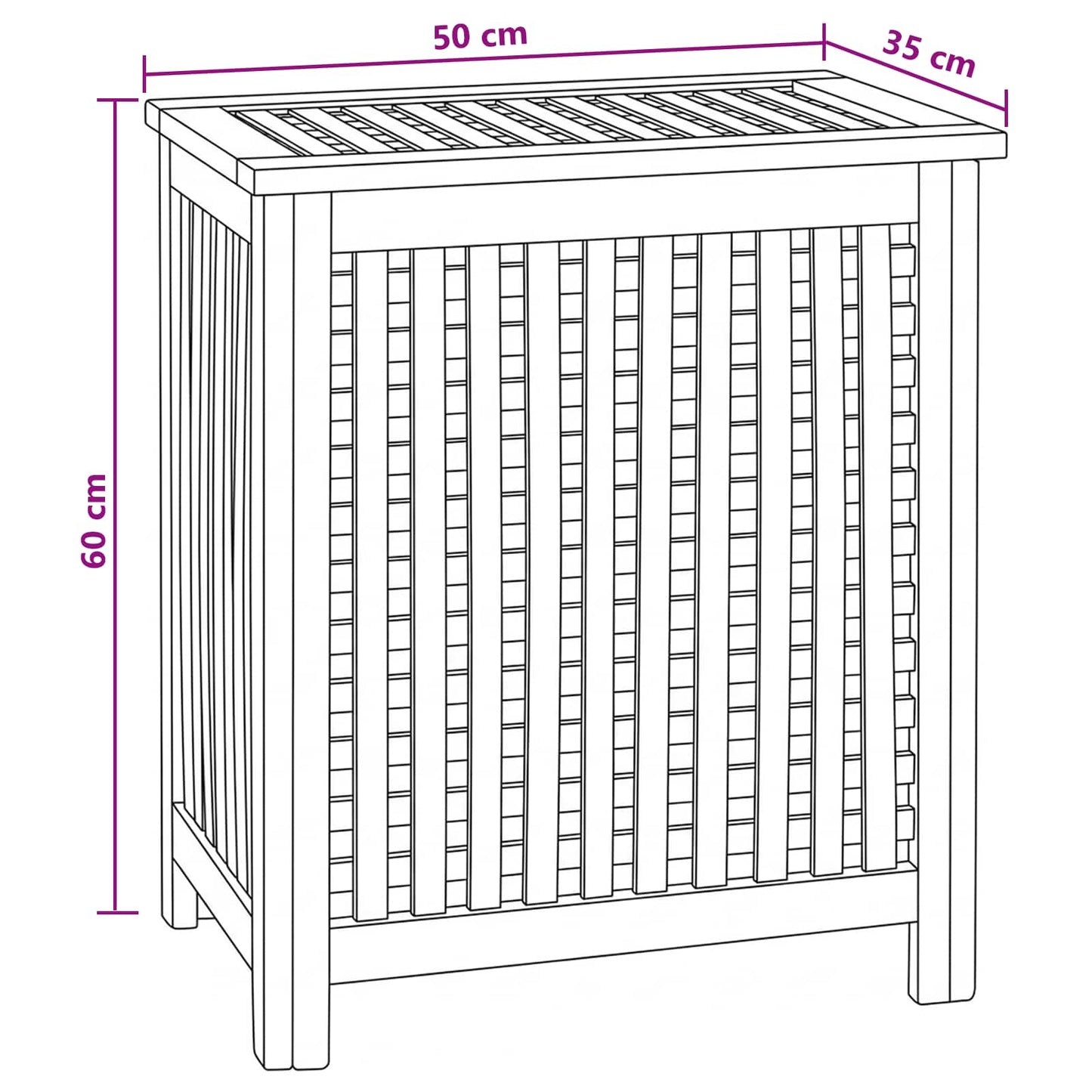 Wasmand Naturel 50 x 35 x 60 cm Massief Teakhout