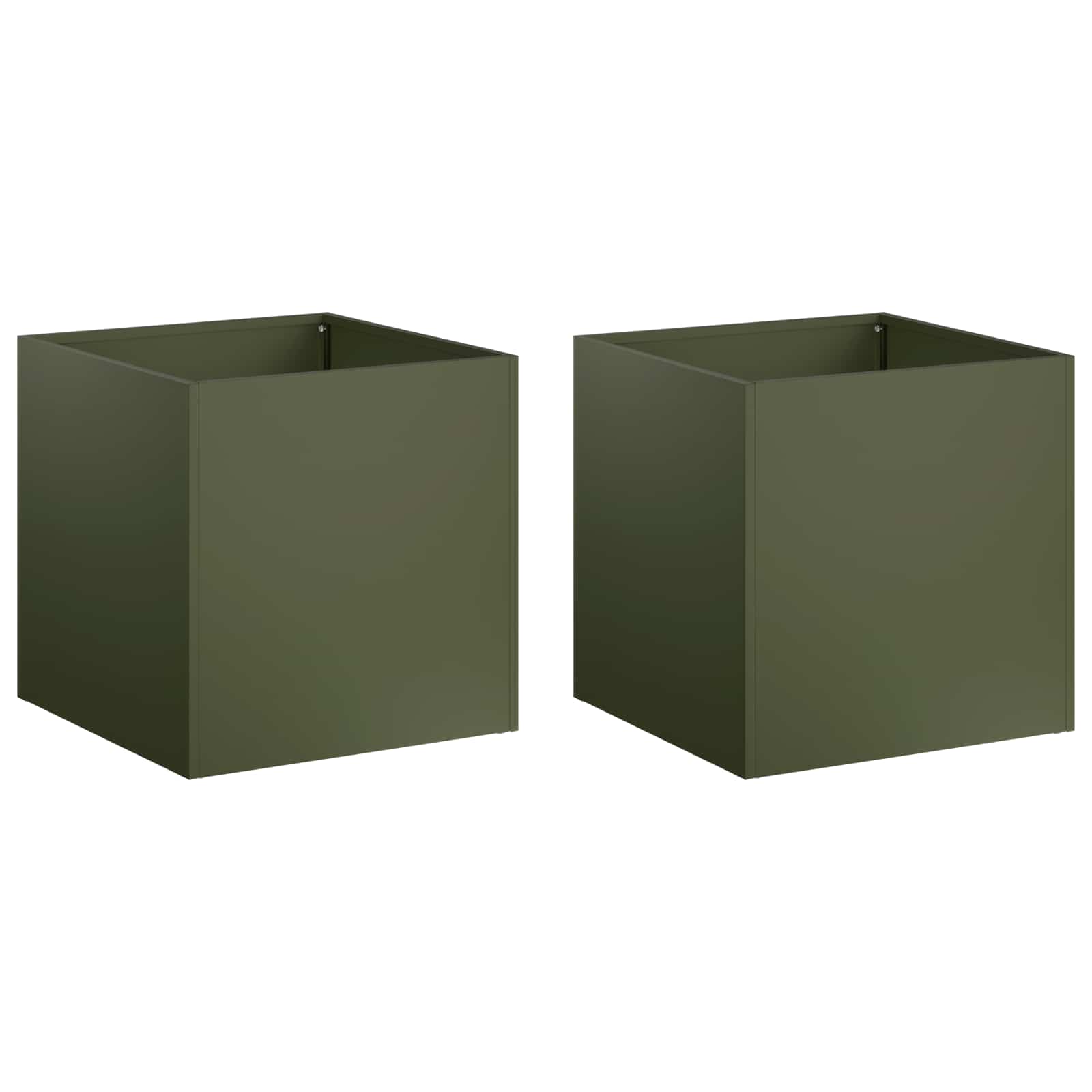 Plantenbak 2 st Olijfgroen 25 x 25 x 25 cm Koudgewalst staal