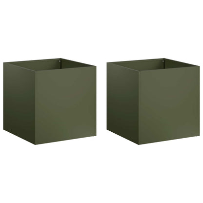 Plantenbak 2 st Olijfgroen 25 x 25 x 25 cm Koudgewalst staal