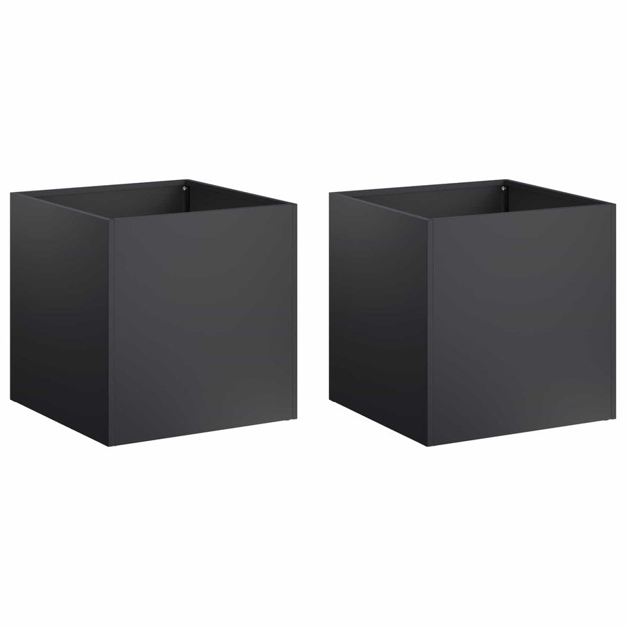 Plantenbak 2 st Zwart 45 x 45 x 45 cm Koudgewalst staal