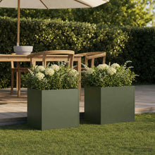 Plantenbak 2 st Olijfgroen 45 x 45 x 45 cm Koudgewalst staal