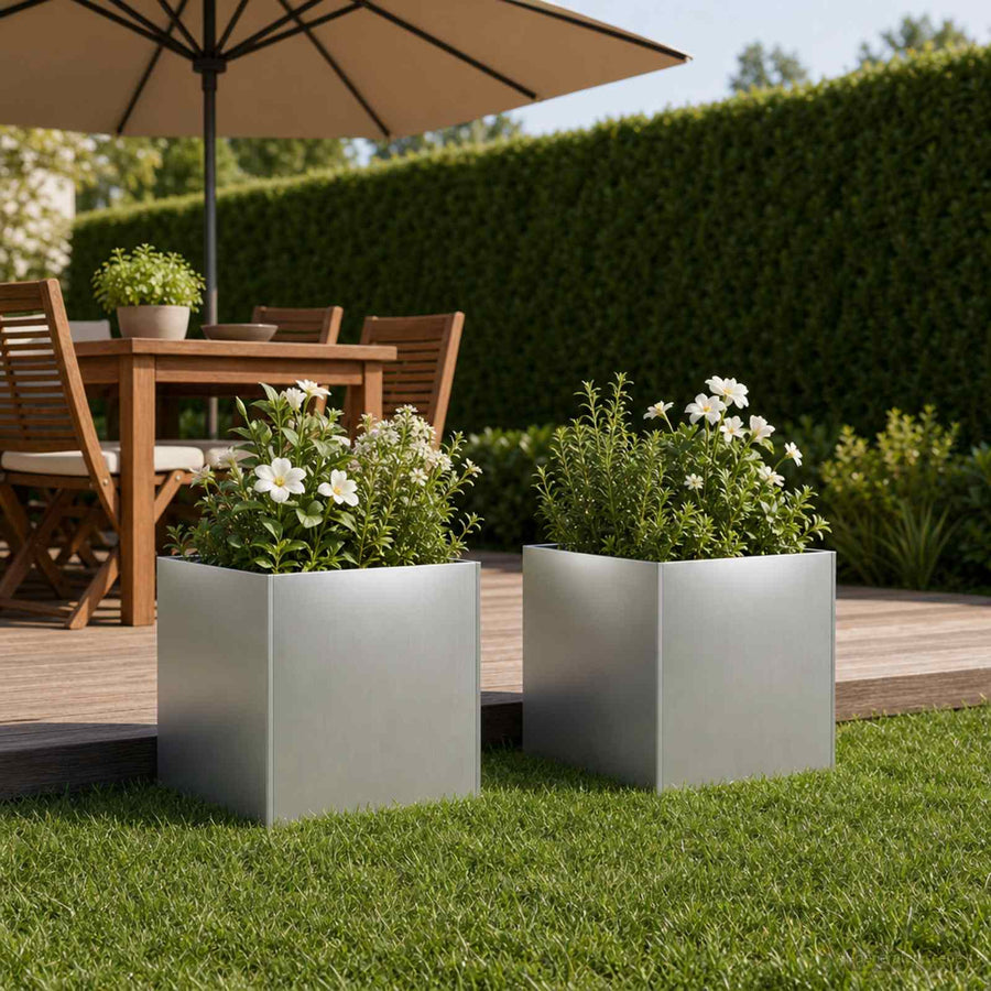 Plantenbak 2 st zilver 45 x 45 x 45 cm Gegalvaniseerd staal