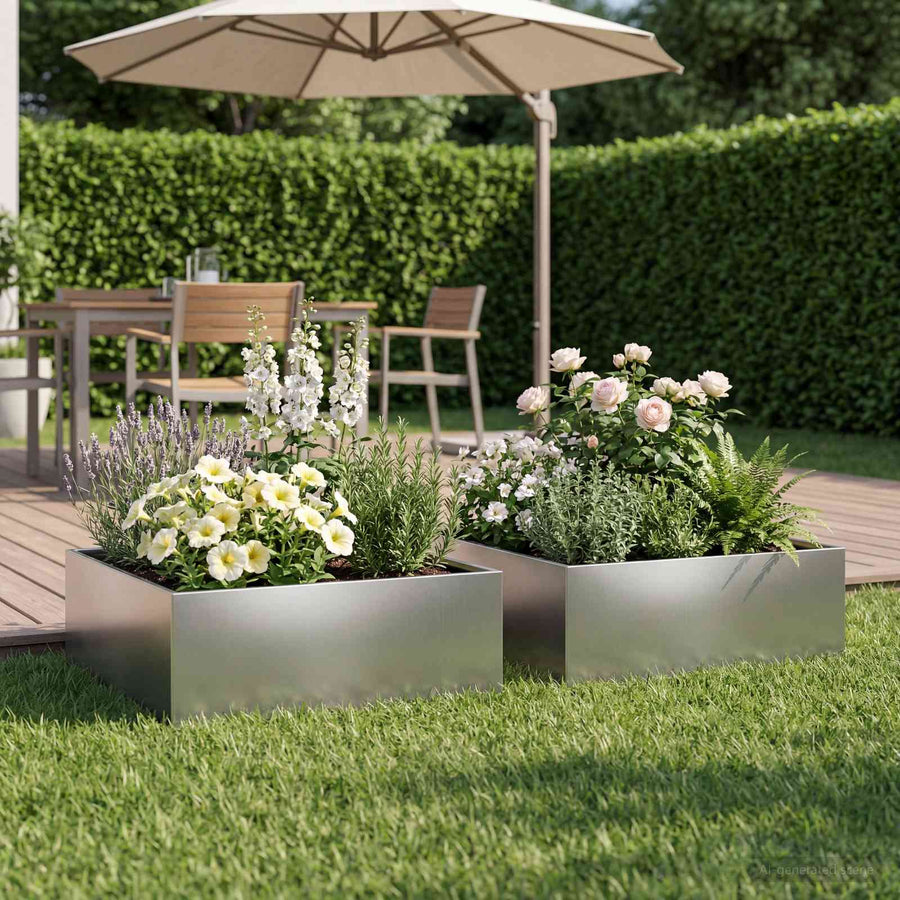Plantenbak 2 st zilver 40 x 40 x 20 cm Roestvrij staal