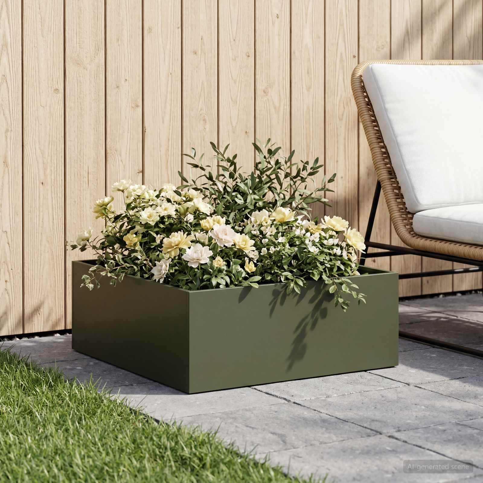 Plantenbak Olijfgroen 60 x 60 x 20 cm Koudgewalst staal