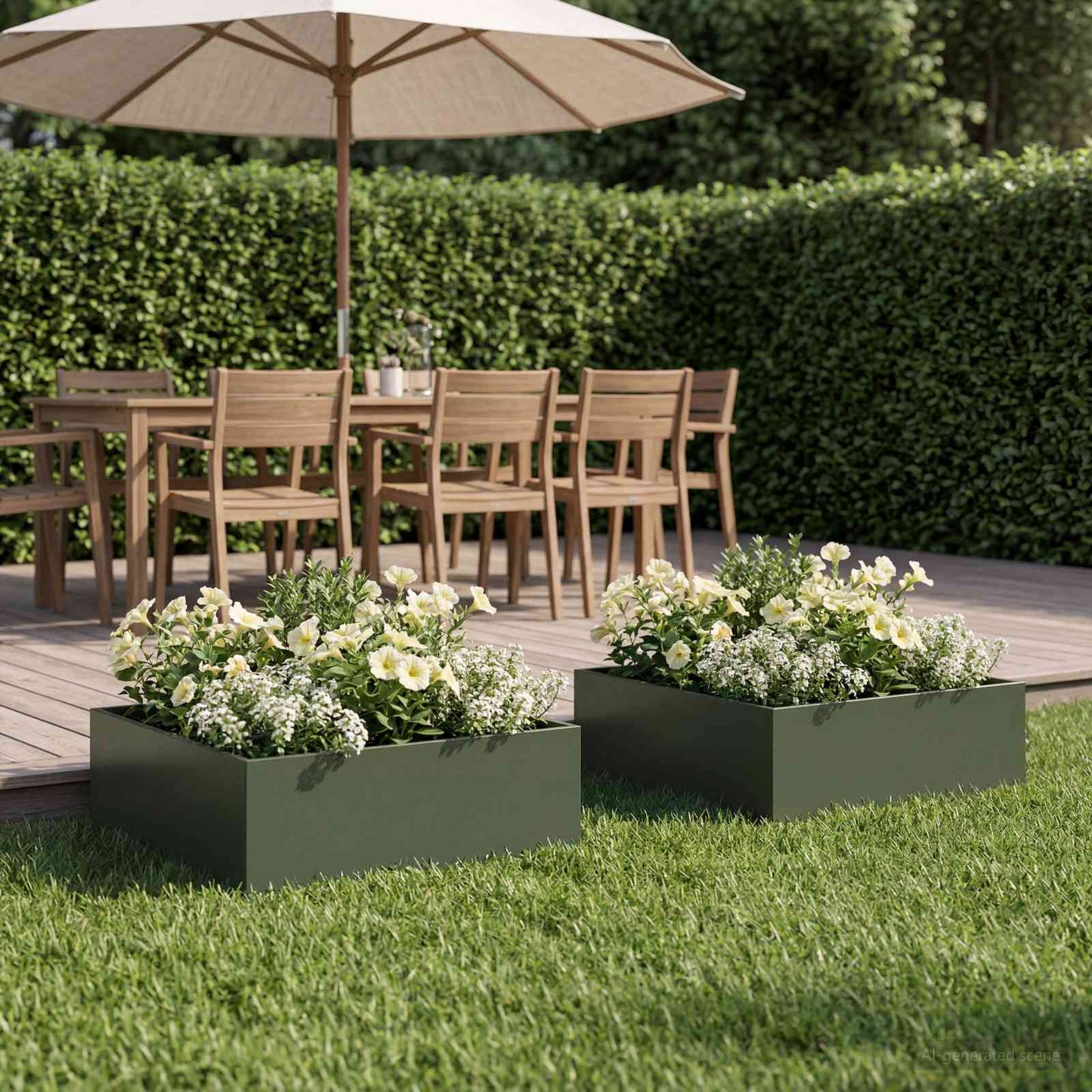 Plantenbak 2 st Olijfgroen 60 x 60 x 20 cm Koudgewalst staal