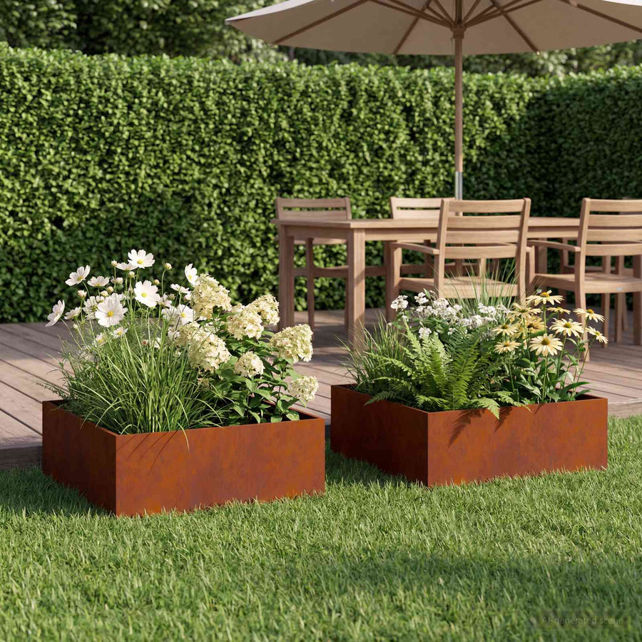Plantenbak 2 st Roestkleurig 60 x 60 x 20 cm weervast staal