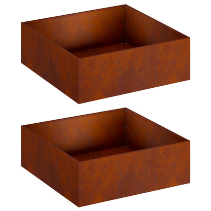 Plantenbak 2 st Roestkleurig 60 x 60 x 20 cm weervast staal