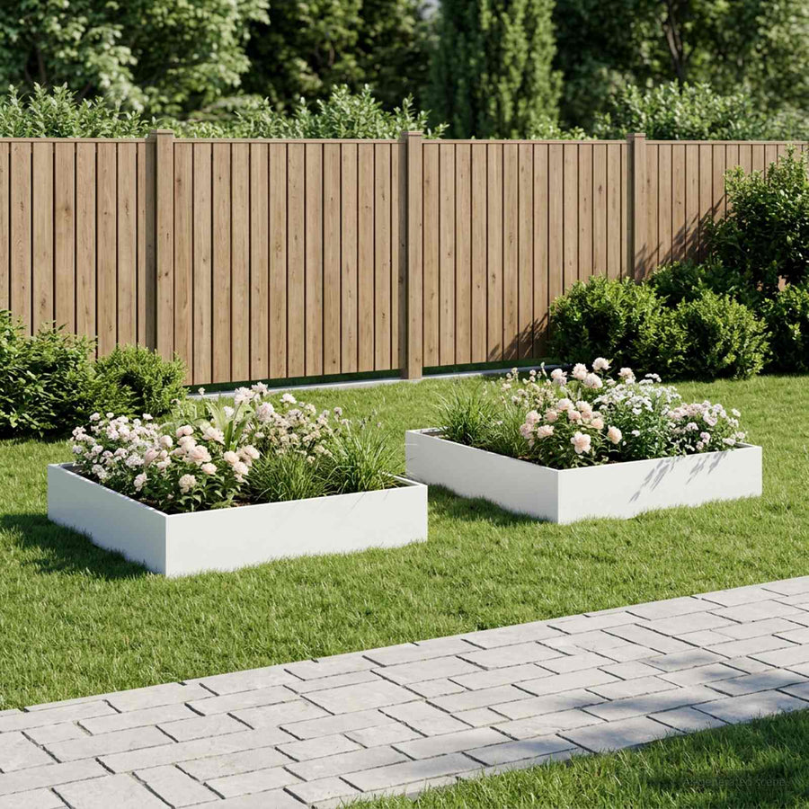 Plantenbak 2 st Wit 80 x 80 x 20 cm Koudgewalst staal