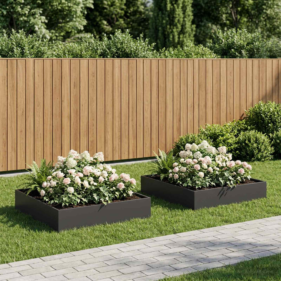 Plantenbak 2 st Zwart 100 x 100 x 20 cm Koudgewalst staal