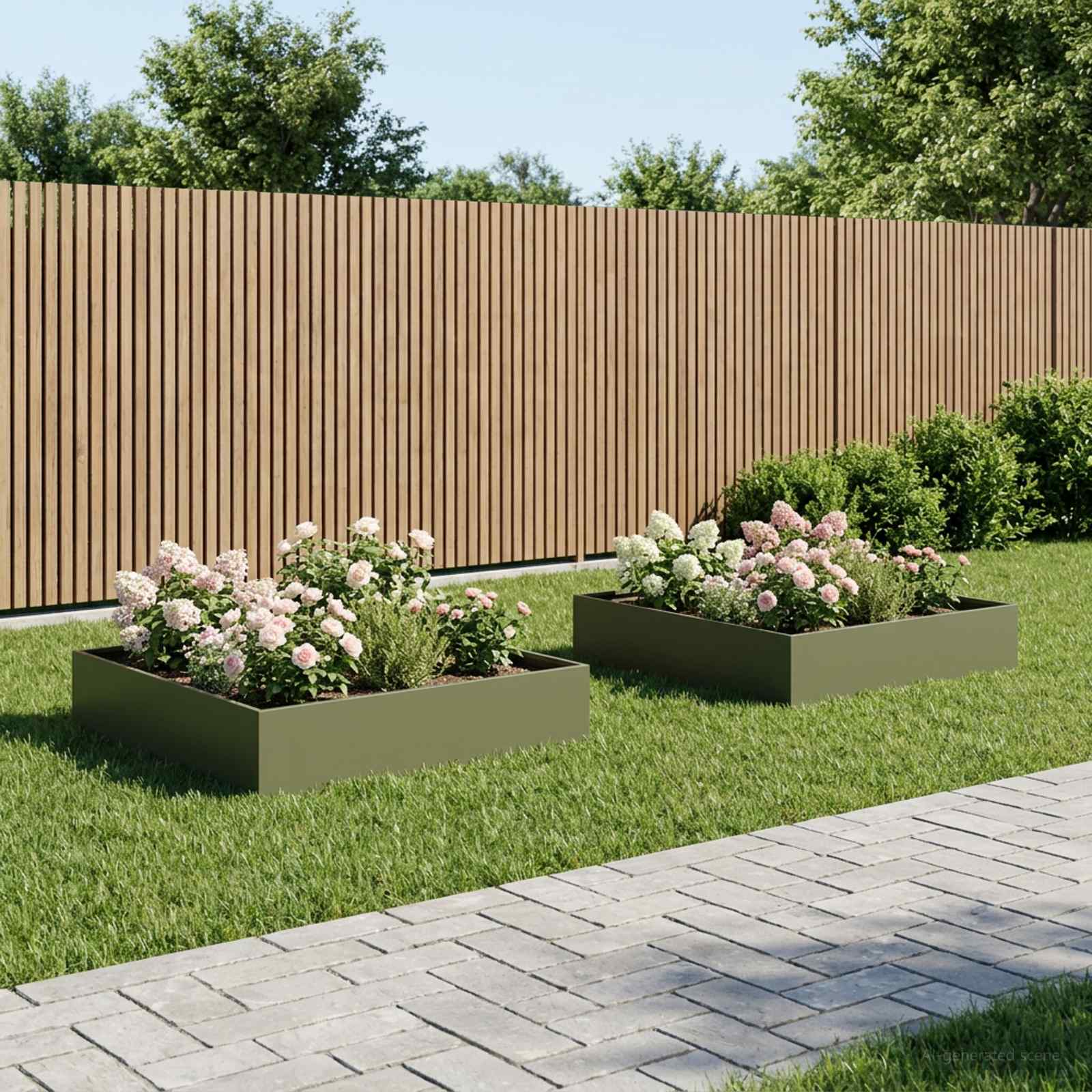 Plantenbak 2 st Olijfgroen 100 x 100 x 20 cm Koudgewalst staal