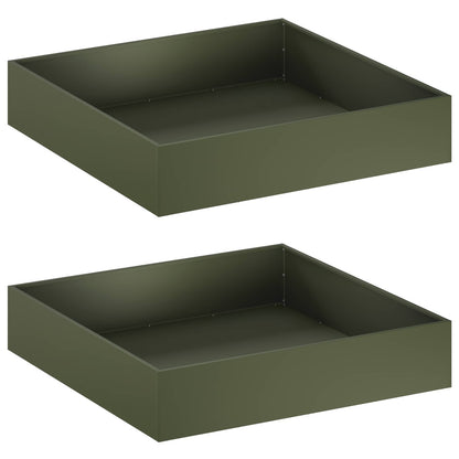 Plantenbak 2 st Olijfgroen 100 x 100 x 20 cm Koudgewalst staal