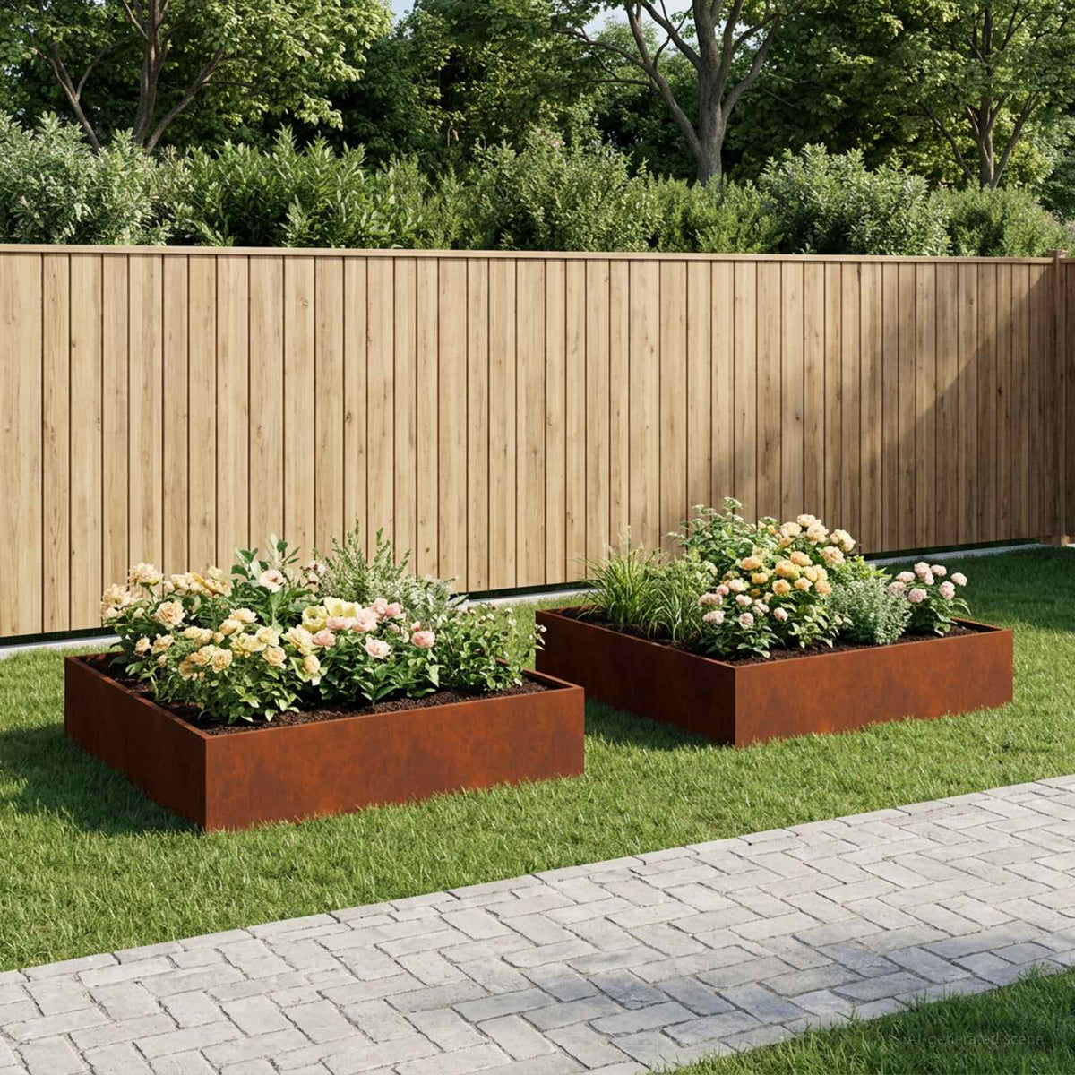 Plantenbak 2 st Roestkleurig 100 x 100 x 20 cm weervast staal