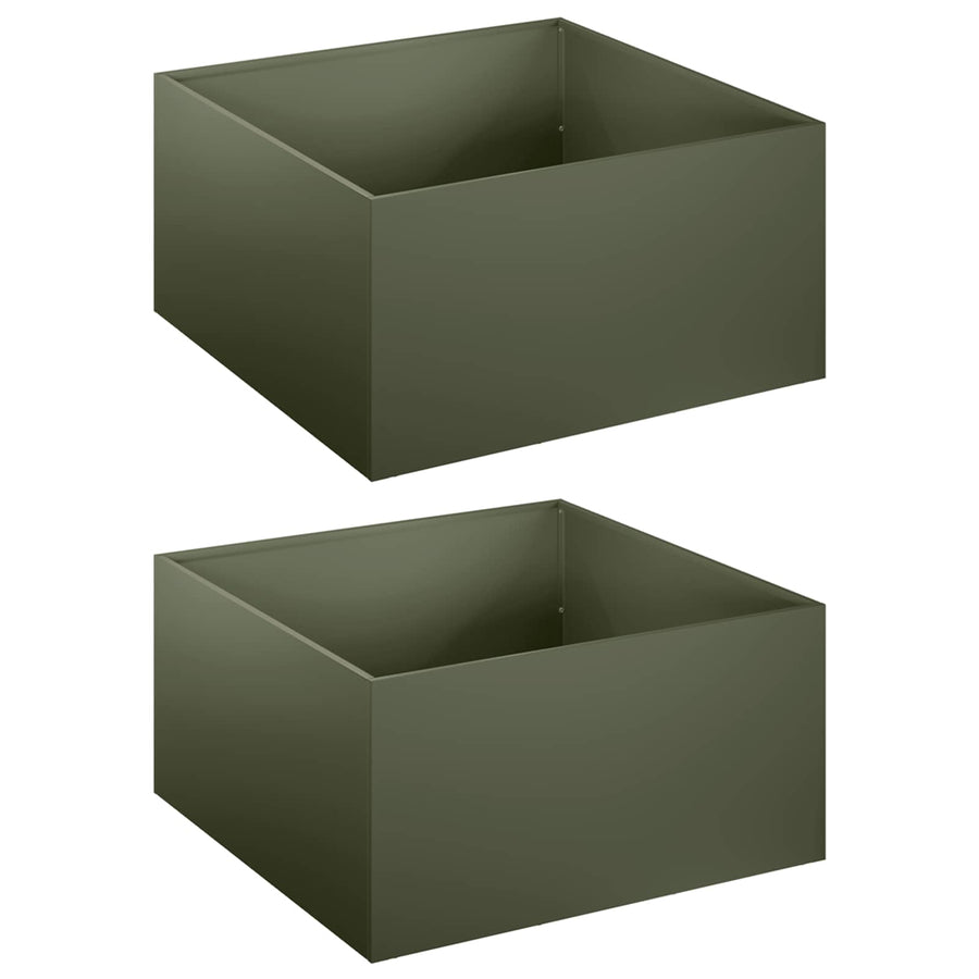 Plantenbak 2 st Olijfgroen 40 x 40 x 30 cm Koudgewalst staal