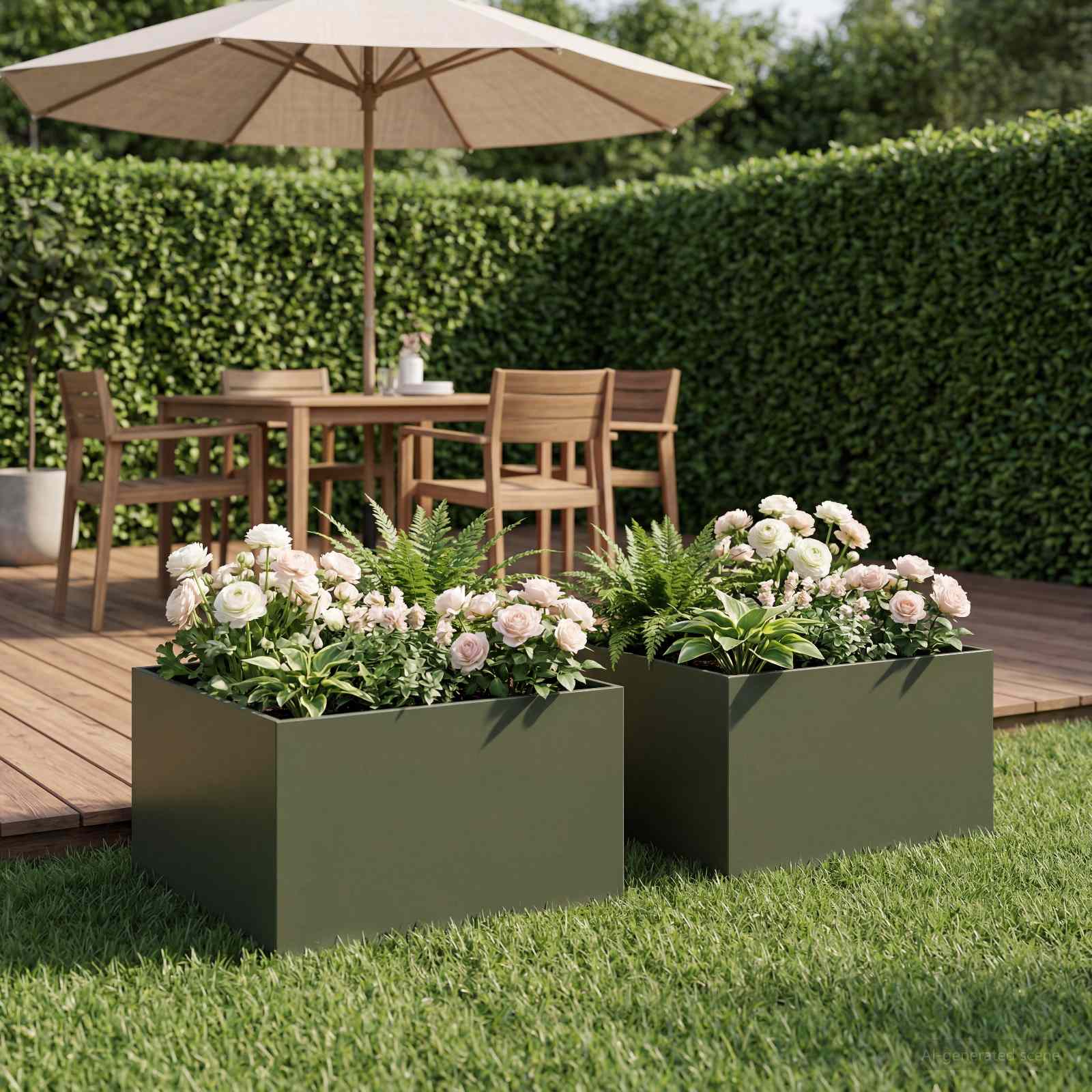 Plantenbak 2 st Olijfgroen 60 x 60 x 30 cm Koudgewalst staal