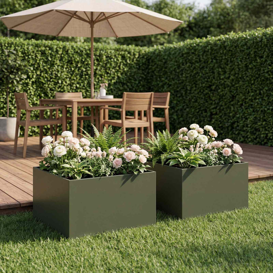 Plantenbak 2 st Olijfgroen 60 x 60 x 30 cm Koudgewalst staal