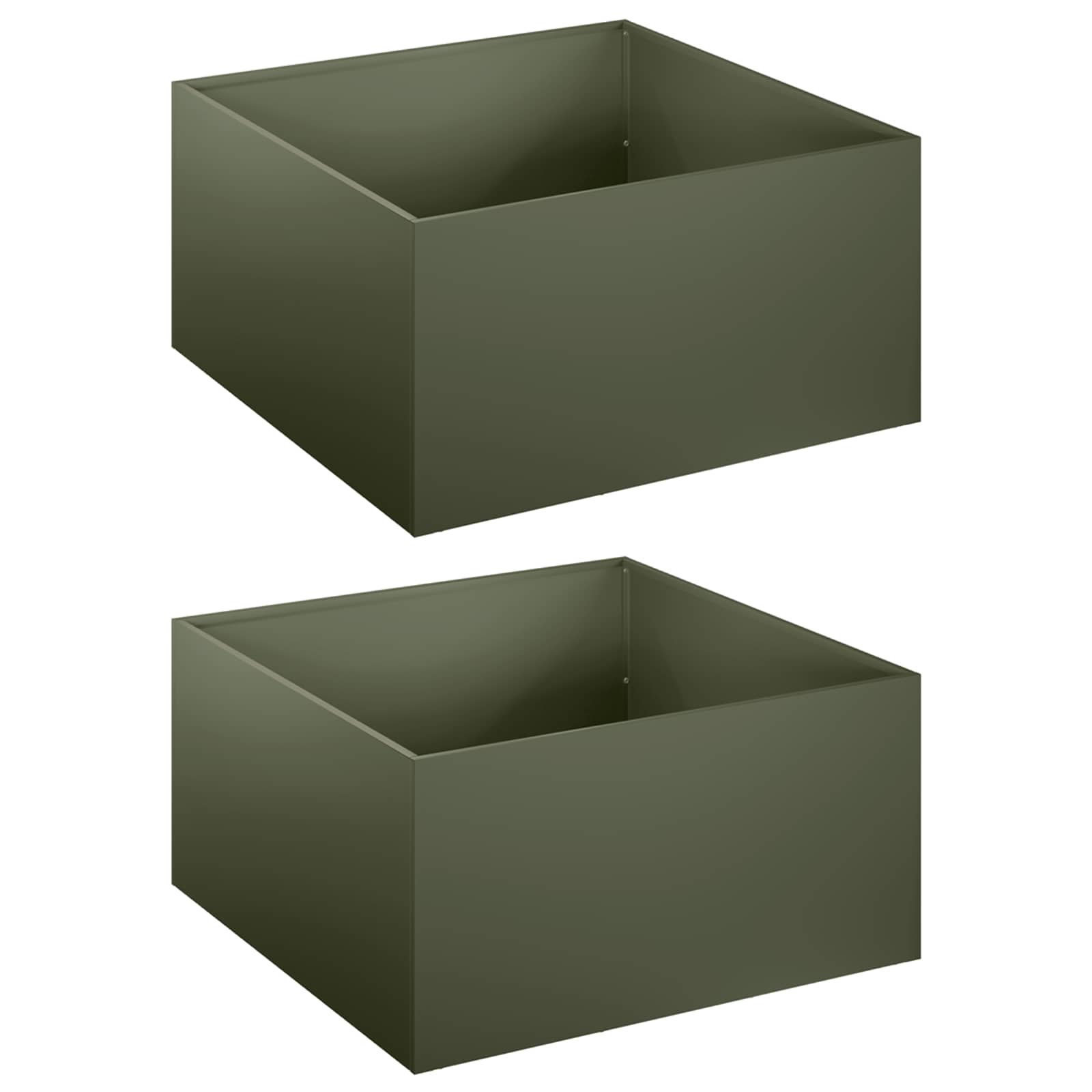 Plantenbak 2 st Olijfgroen 60 x 60 x 30 cm Koudgewalst staal