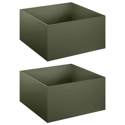 Plantenbak 2 st Olijfgroen 60 x 60 x 30 cm Koudgewalst staal