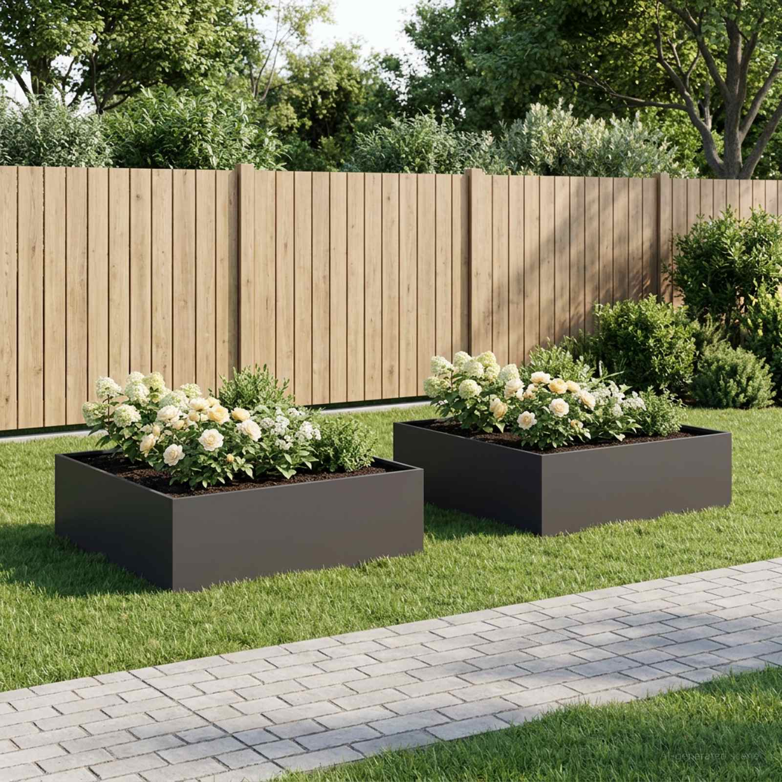Plantenbak 2 st Zwart 100 x 100 x 30 cm Koudgewalst staal