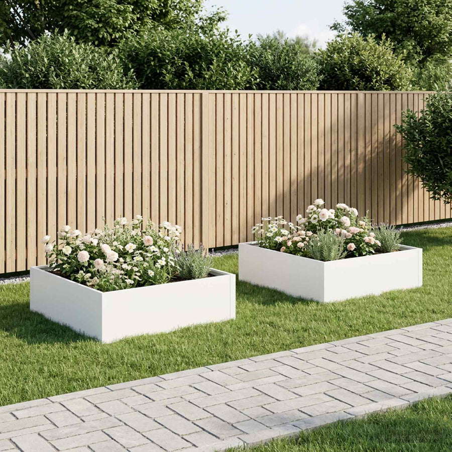 Plantenbak 2 st Wit 100 x 100 x 30 cm Koudgewalst staal
