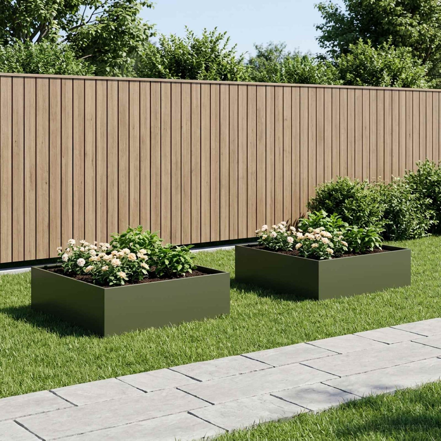 Plantenbak 2 st Olijfgroen 100 x 100 x 30 cm Koudgewalst staal