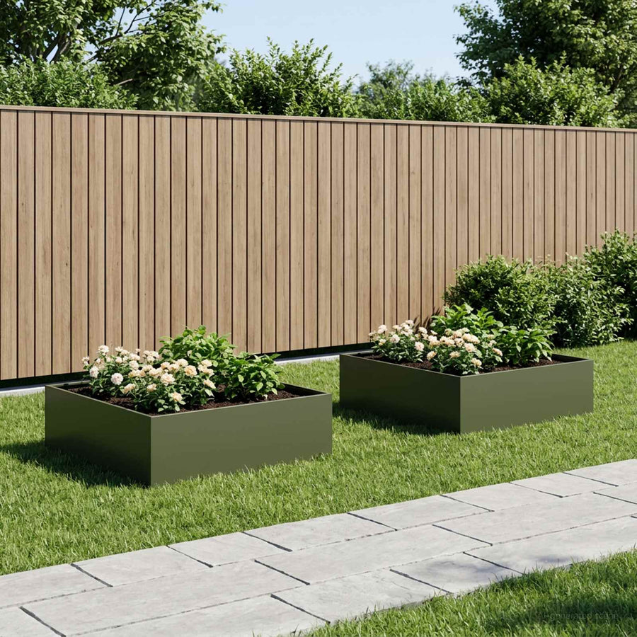 Plantenbak 2 st Olijfgroen 100 x 100 x 30 cm Koudgewalst staal