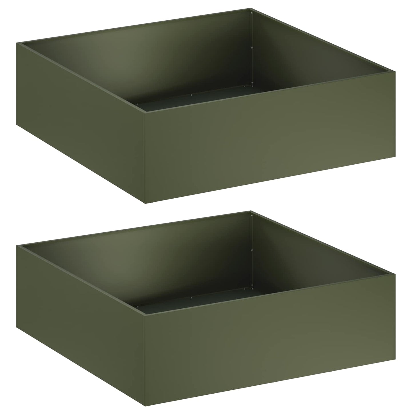 Plantenbak 2 st Olijfgroen 100 x 100 x 30 cm Koudgewalst staal